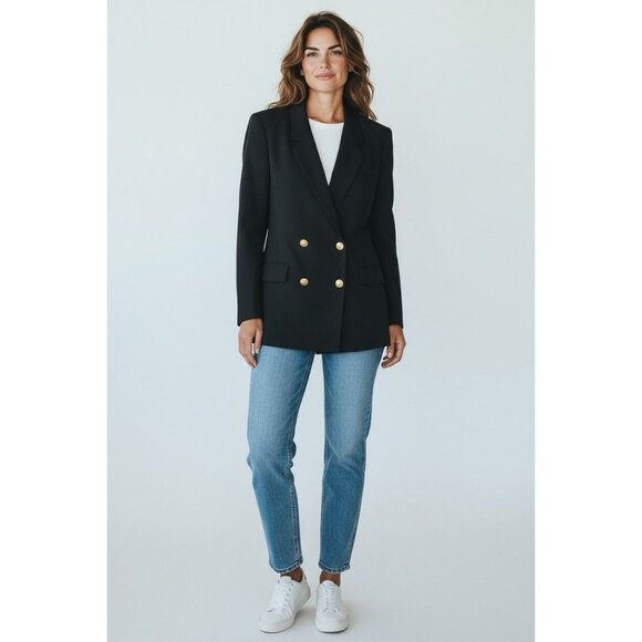 Alcott & Andrews 100% Wool Blazer Black Size 12 Double Breasted Gold Buttons VTG - Picture 2 of 4